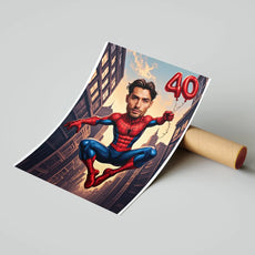 Spiderman-tematyczny plakat urodzinowy z Twoją twarzą na superprezent na urodziny