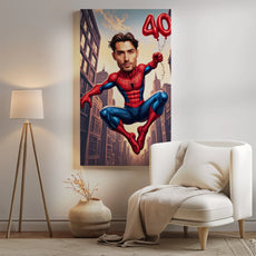 Spiderman caricature na canvasie z Twoją twarzą jako unikalny prezent urodzinowy