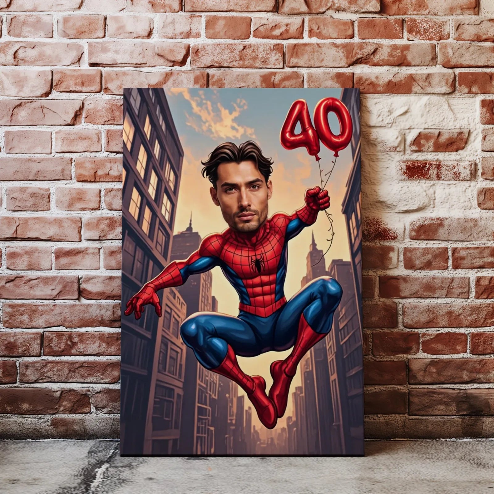 Caricatura Spider-Mana na canvasie z Twoją twarzą jako unikatowy prezent urodzinowy