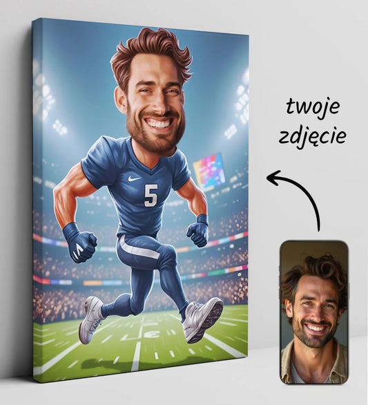 Caricatura piłkarza na płótnie w prezencie Karykatura Sportowca