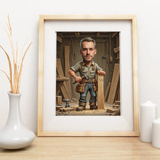 Framed caricature of a carpenter for Urodziny Karykatura stolarza prezentacja