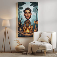 Cartoonish camping portrait idealny prezent na 50. urodziny fana Bushcraftu
