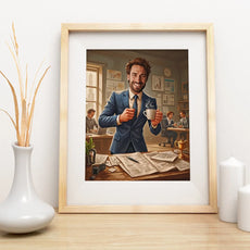 Framed office scene art from Karykatura Szefa oryginalny prezent dla szefa
