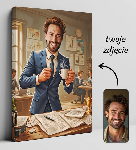 Canvas print z personalizowanym zdjęciem w Karykatura Szefa oryginalnym prezencie