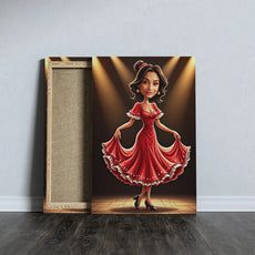 Plakat na płótnie z kreskówkową tancerką flamenco w czerwonej sukni