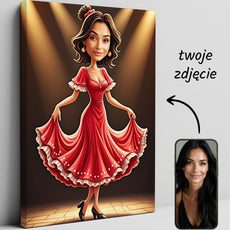 Personalizowany druk na płótnie z cartoon tancerki flamenco w czerwonej sukni