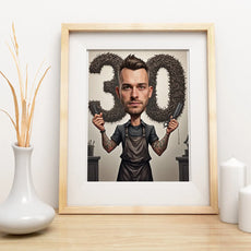 Framed caricature of a Barber for birthday gift in the Karykatura urodzinowa barbera collection
