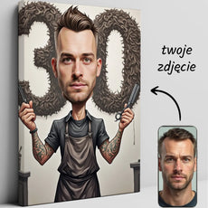 Personalizowany portret barbera na płótnie na urodziny w sklepie Karykatura Urodzinowa Barbera