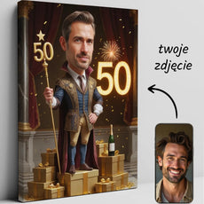 Personalizowana karykatura na płótnie z okazji 50. urodzin mężczyzny