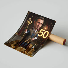 Humorystyczny plakat na 50. urodziny mężczyzny w produkcie Karykatura urodzinowa na płótnie