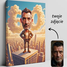 Caricature na płótnie dla faceta z cyfrą urodzinową, personalizowany prezent