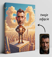 Caricature na płótnie dla faceta z cyfrą urodzinową, personalizowany prezent