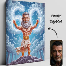 Personalizowana kanwa z postacią Zeus dla męża na urodziny w Karykatura na urodziny dla męża - M
