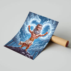 Zeus-themed birthday poster for husband’s birthday gift at Karykatura na urodziny dla męża