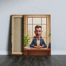 Canvas print caricatured businessman in an office with birthday greeting for boss