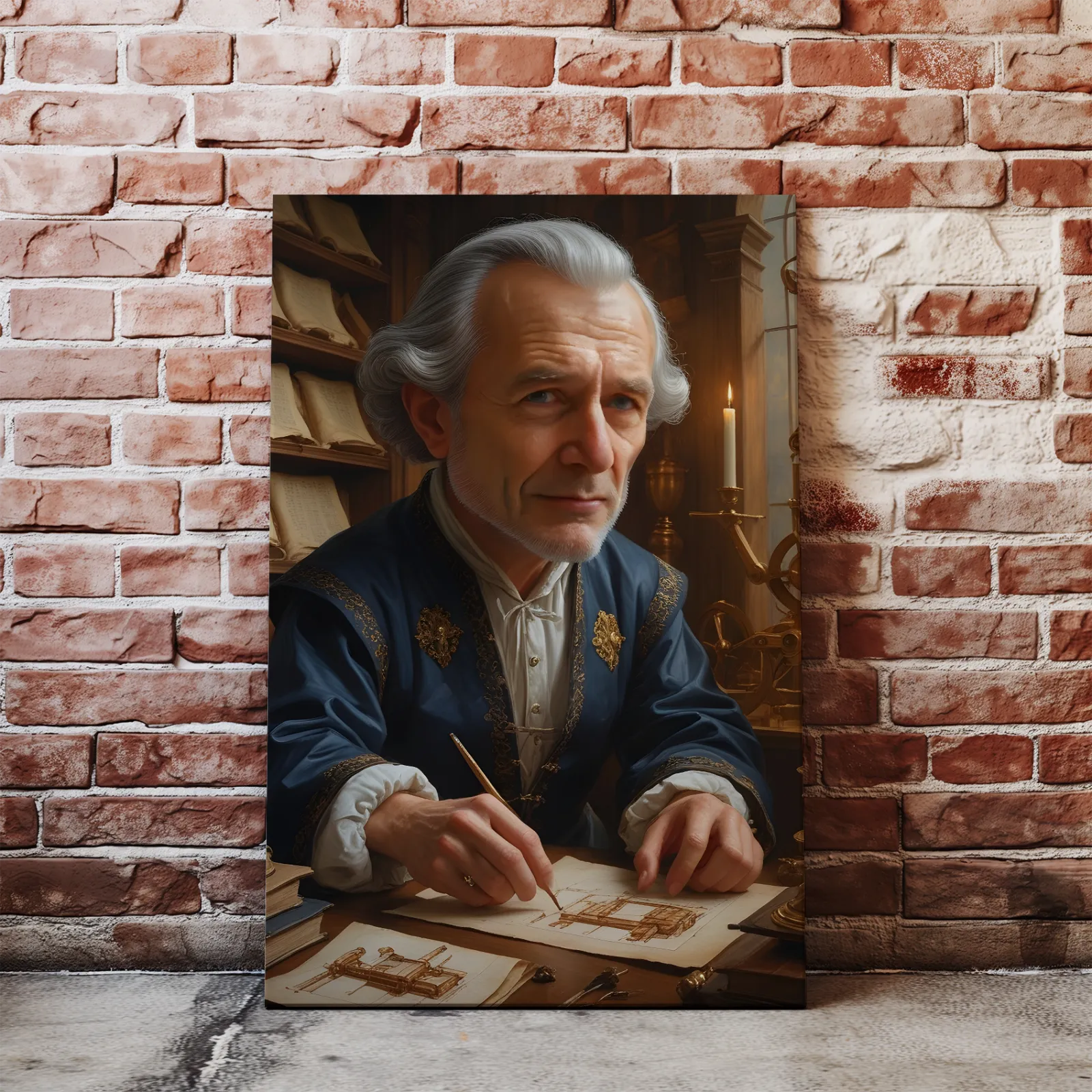 Renaissance-style portrait of an inventor inspired by Da Vinci in Karykatura wynalazcy