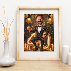 Framed caricature print for a man’s birthday gift, Karykatura ze zdjęcia