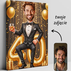 Personalizowana karykatura na 40. urodziny dla mężczyzny na płótnie