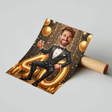 Caricature birthday poster for men, personalized gift idea