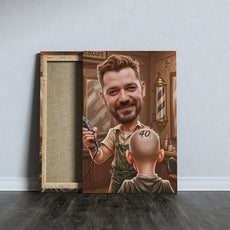 Barber caricature na płótnie jako oryginalny prezent dla barbera