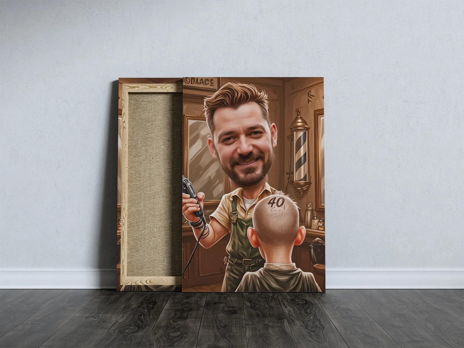 Barber caricature na płótnie jako oryginalny prezent dla barbera