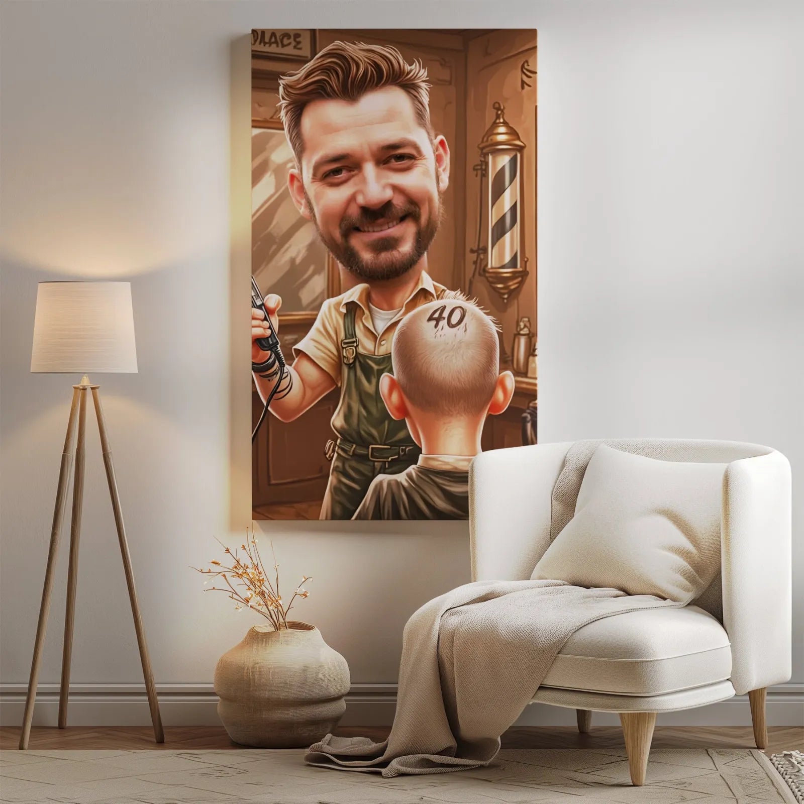 Caricatura barberska na płótnie jako oryginalny prezent dla barbera