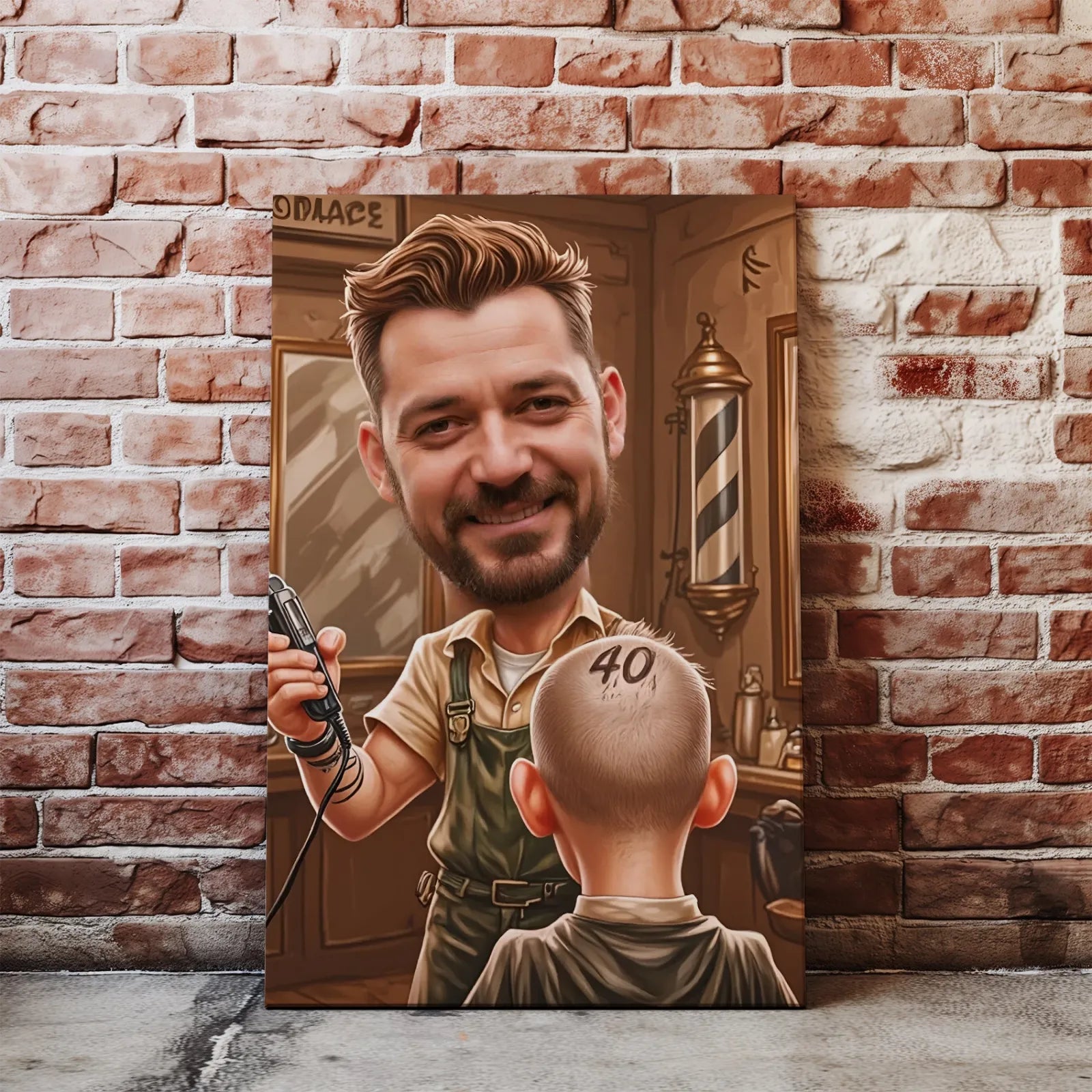 Barber caricature na płótnie jako oryginalny prezent dla barbera