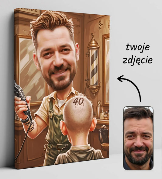 Karykatura ze zdjęcia - oryginalny prezent dla barbera na płótnie
