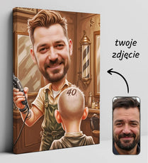 Karykatura ze zdjęcia - oryginalny prezent dla barbera na płótnie
