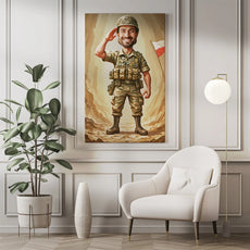 Cartoonish soldier portrait for Karykatura Żołnierza – Unikalna Pamiątka