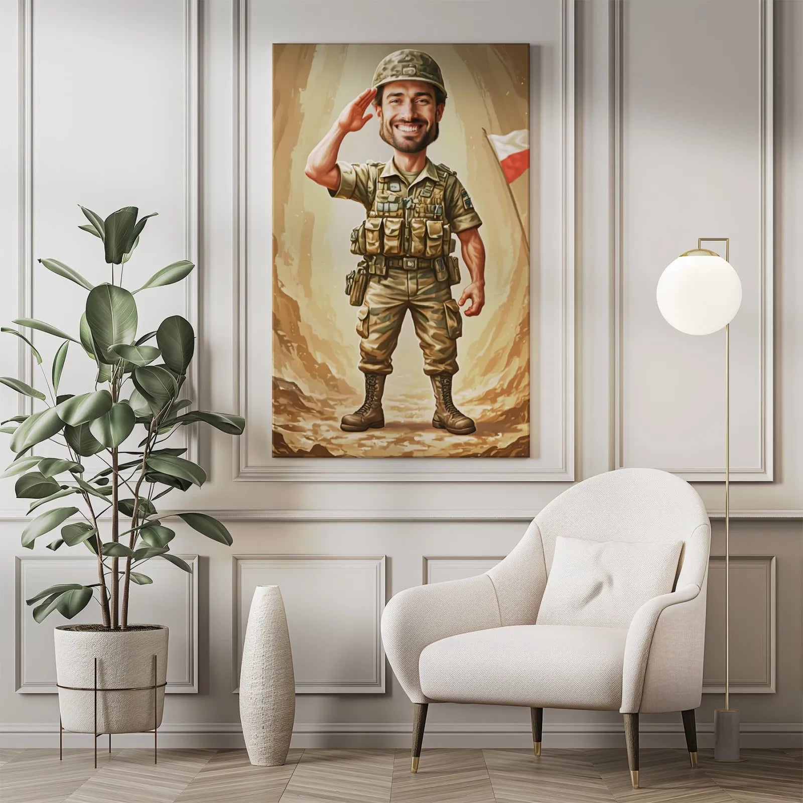 Cartoonish soldier portrait for Karykatura Żołnierza – Unikalna Pamiątka