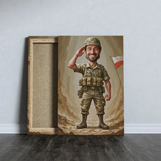 Canvas print of a cartoon soldier from Karykatura Żołnierza – Unikalna Pamiątka