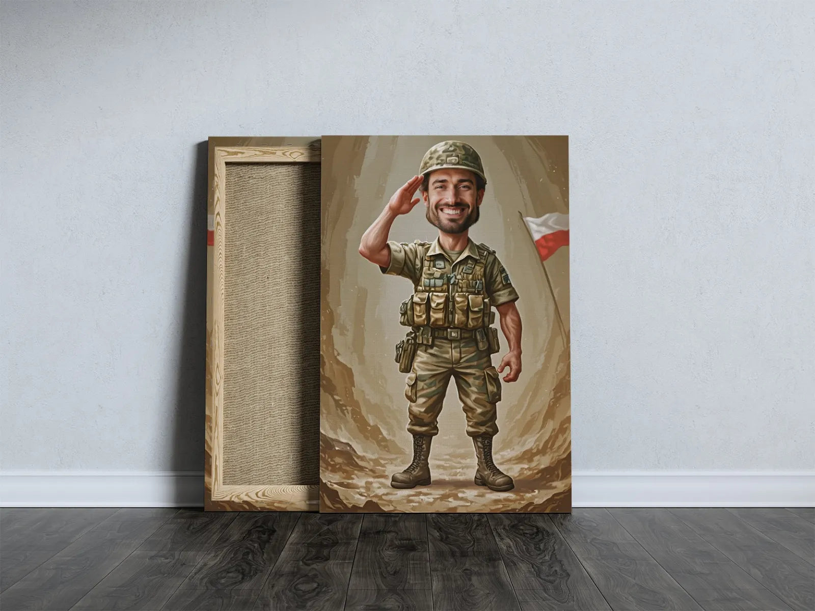 Canvas print of a cartoon soldier from Karykatura Żołnierza – Unikalna Pamiątka