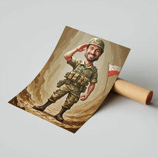 Karykatura Żołnierza – Cartoon soldier saluting in unique souvenir design