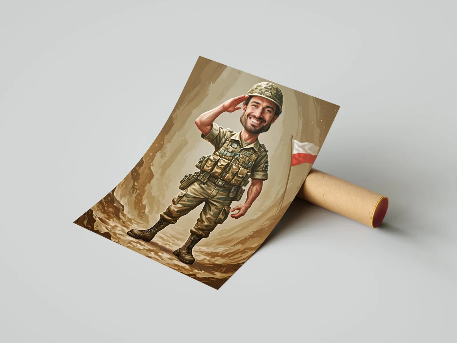 Karykatura Żołnierza – Cartoon soldier saluting in unique souvenir design
