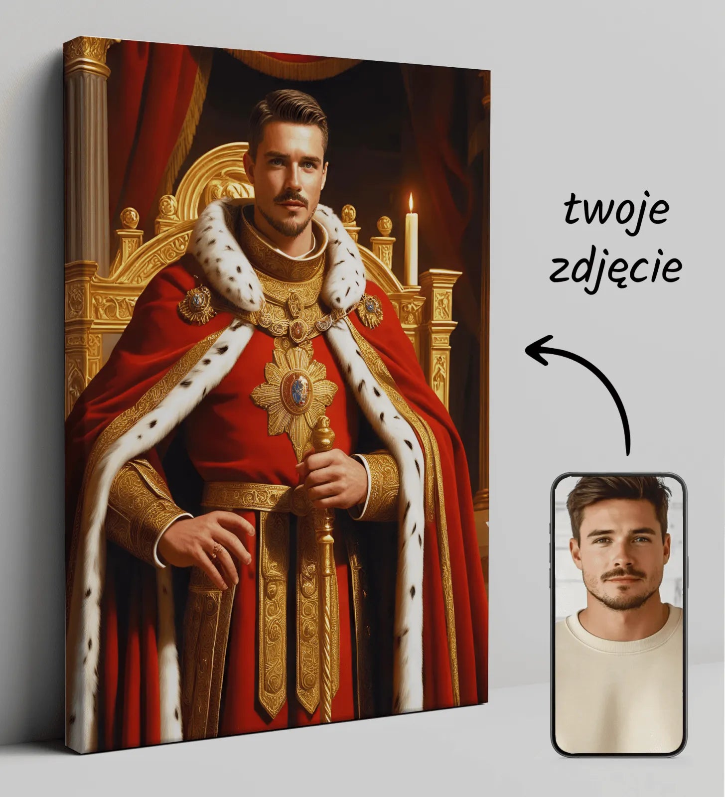 Personalizowany regalny portret na płótnie Król - Monarcha z dumą