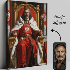 Portret regala do personalizacji Król Polski na tronie w eleganckiej oprawie