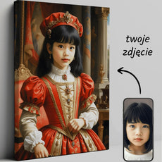 Custom portrait canvas Królewna w czerwono-złotej sukni dla wyjątkowych wnętrz