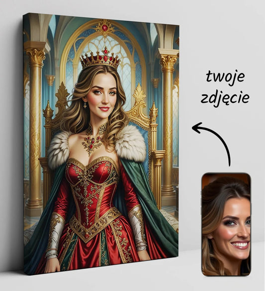 Personalizowany królowski portret kobiety na urodziny na płótnie do dekoracji wnętrz