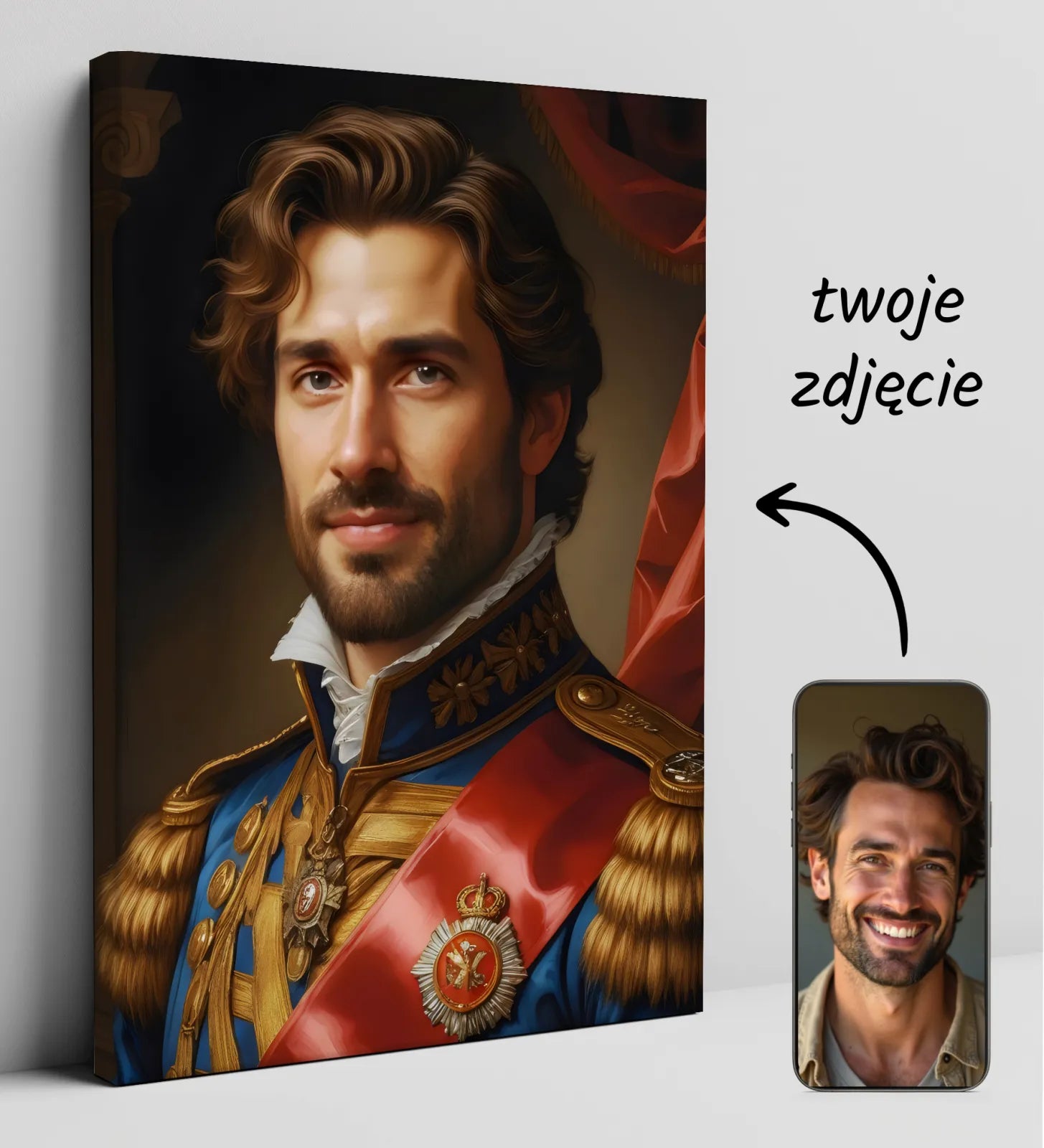 Portret mężczyzny w królewskim stroju, doskonały do dekoracji wnętrz