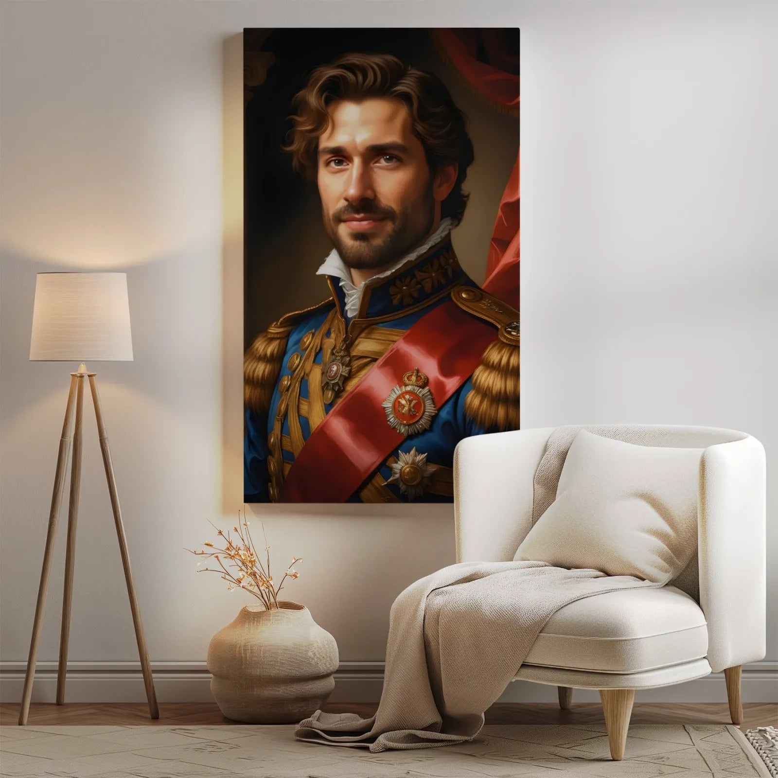 Królewski portret mężczyzny na płótnie z eleganckim wykończeniem w stylu klasycznym