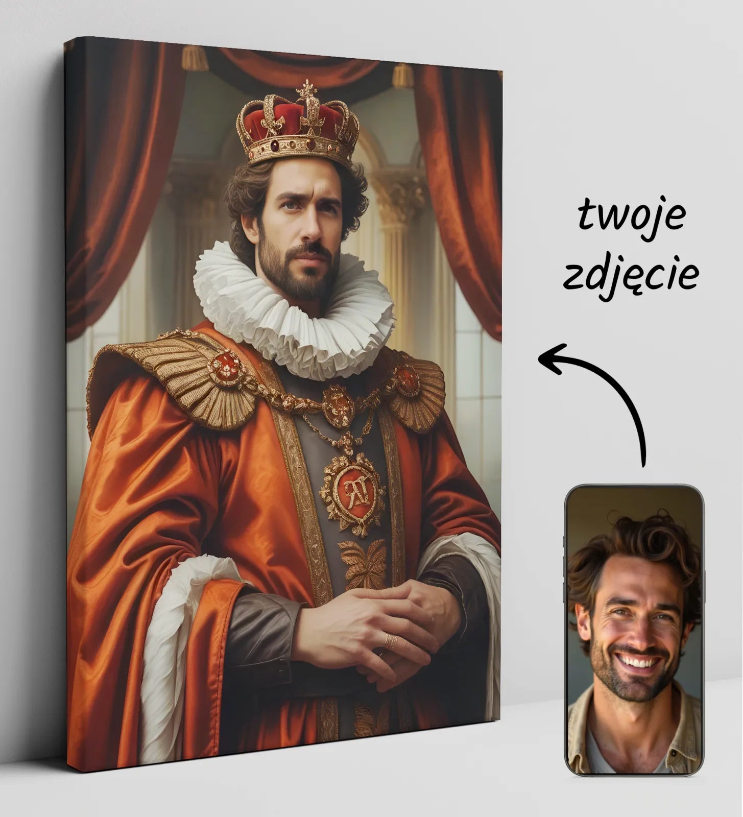 Customizable regal portrait canvas of Królewski portret młodego mężczyzny
