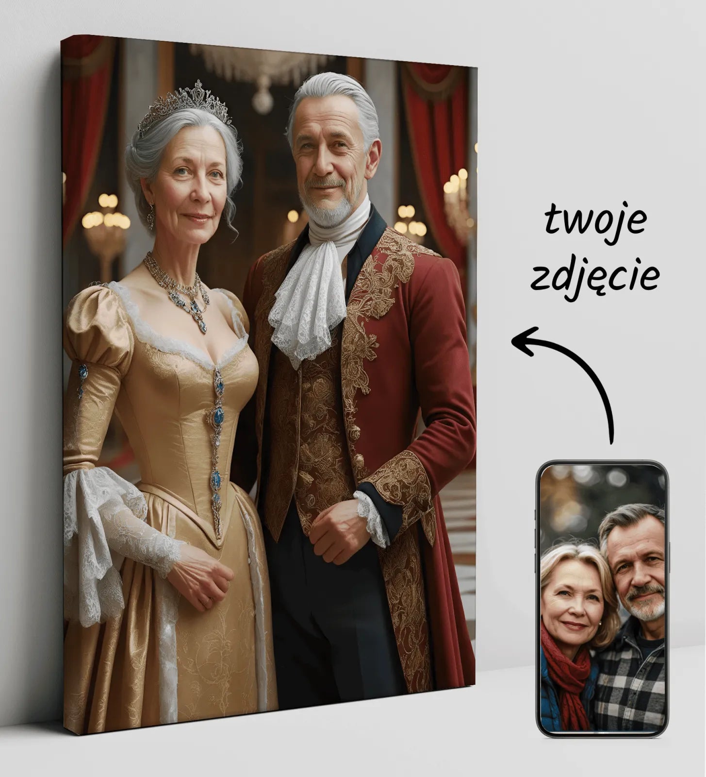 Personalizowany portret królewski na płótnie dla pary ze zdjęcia