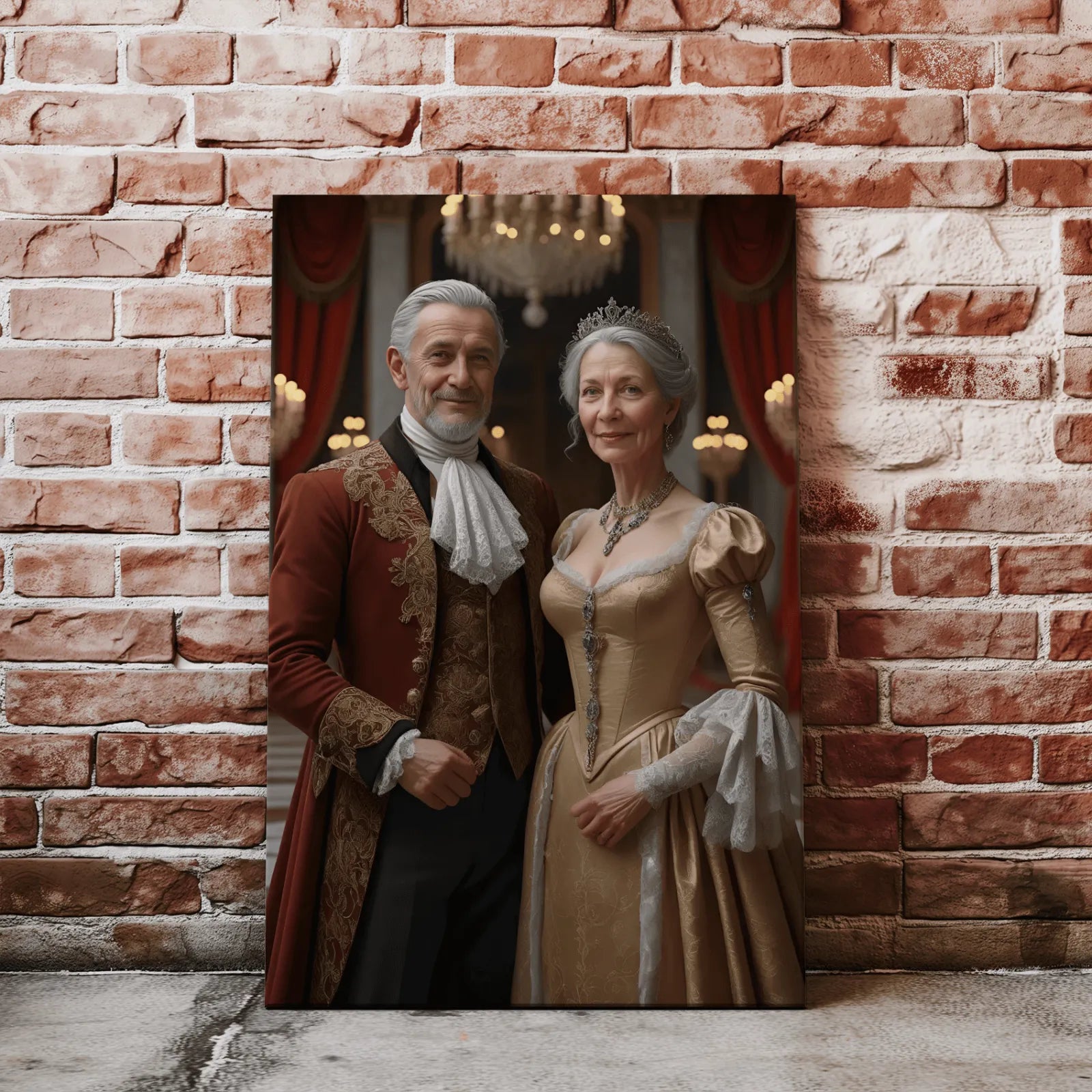 Framed portrait of a couple in period attire from Królewski portret pary ze zdjęcia