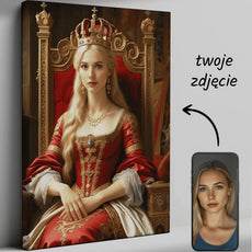 Customizable regal portrait canvas Księżna w Karmazynowej Sukni dla eleganckiego wnętrza