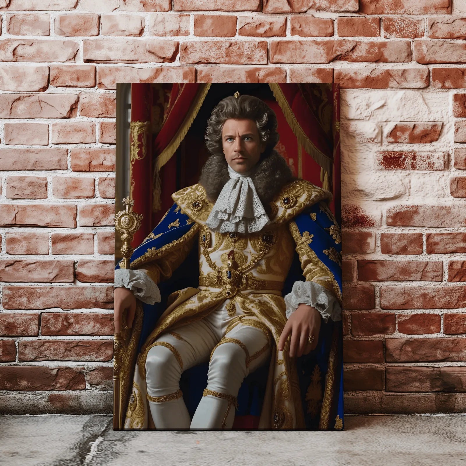 Regalny portret mężczyzny w historycznym stroju Ludwika XIV Polskiego