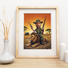 Portret karykatura ze zdjęcia – Safari na lwie