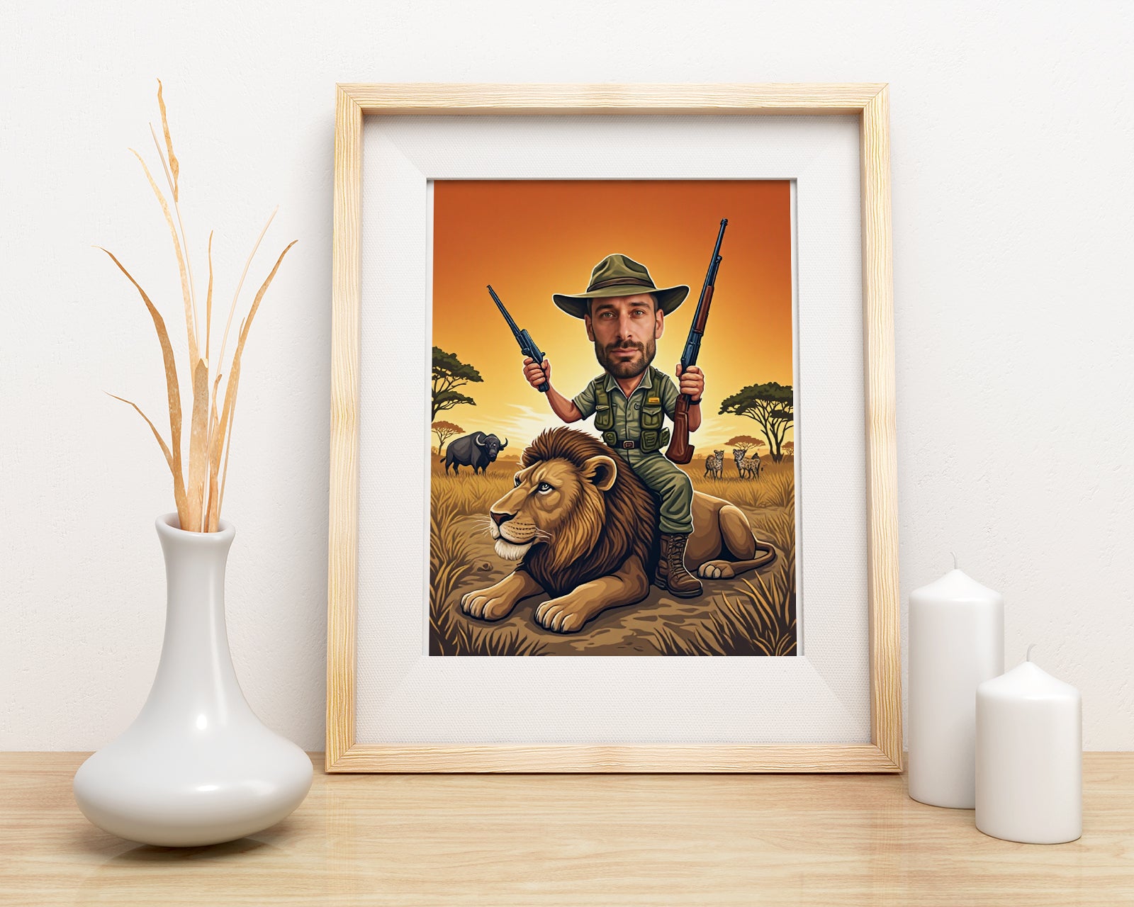 Portret karykatura ze zdjęcia – Safari na lwie