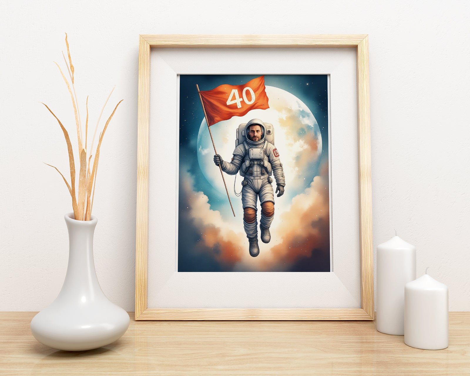 Astronauta z Flagą – Kosmiczny Portret z Wiekową Cyfrą