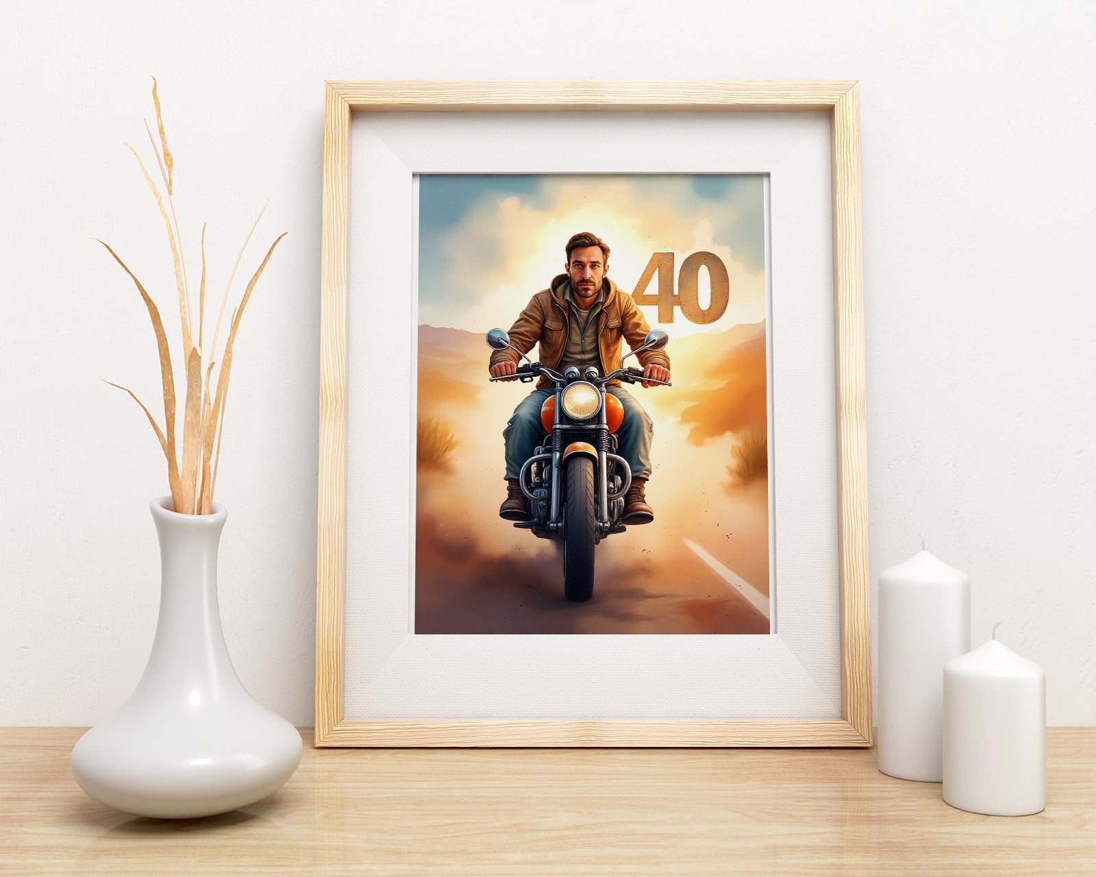 Motocyklista na Trasie – Portret Męski z Liczbą 40